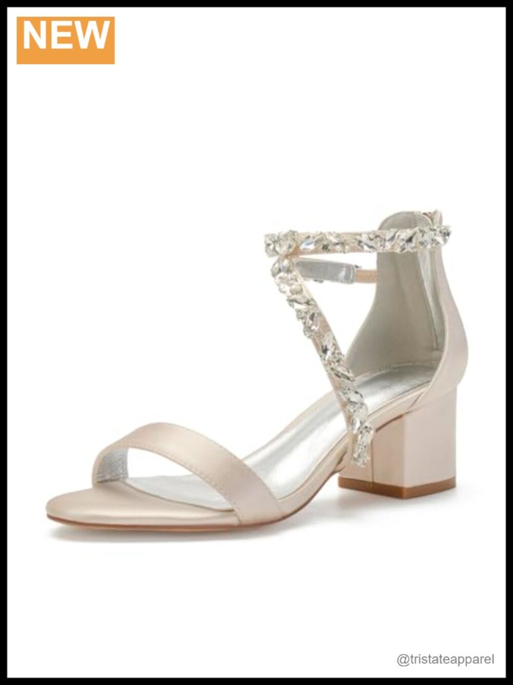 Wide Width Low Heel Crystal Sandals for Wedding Prom Party